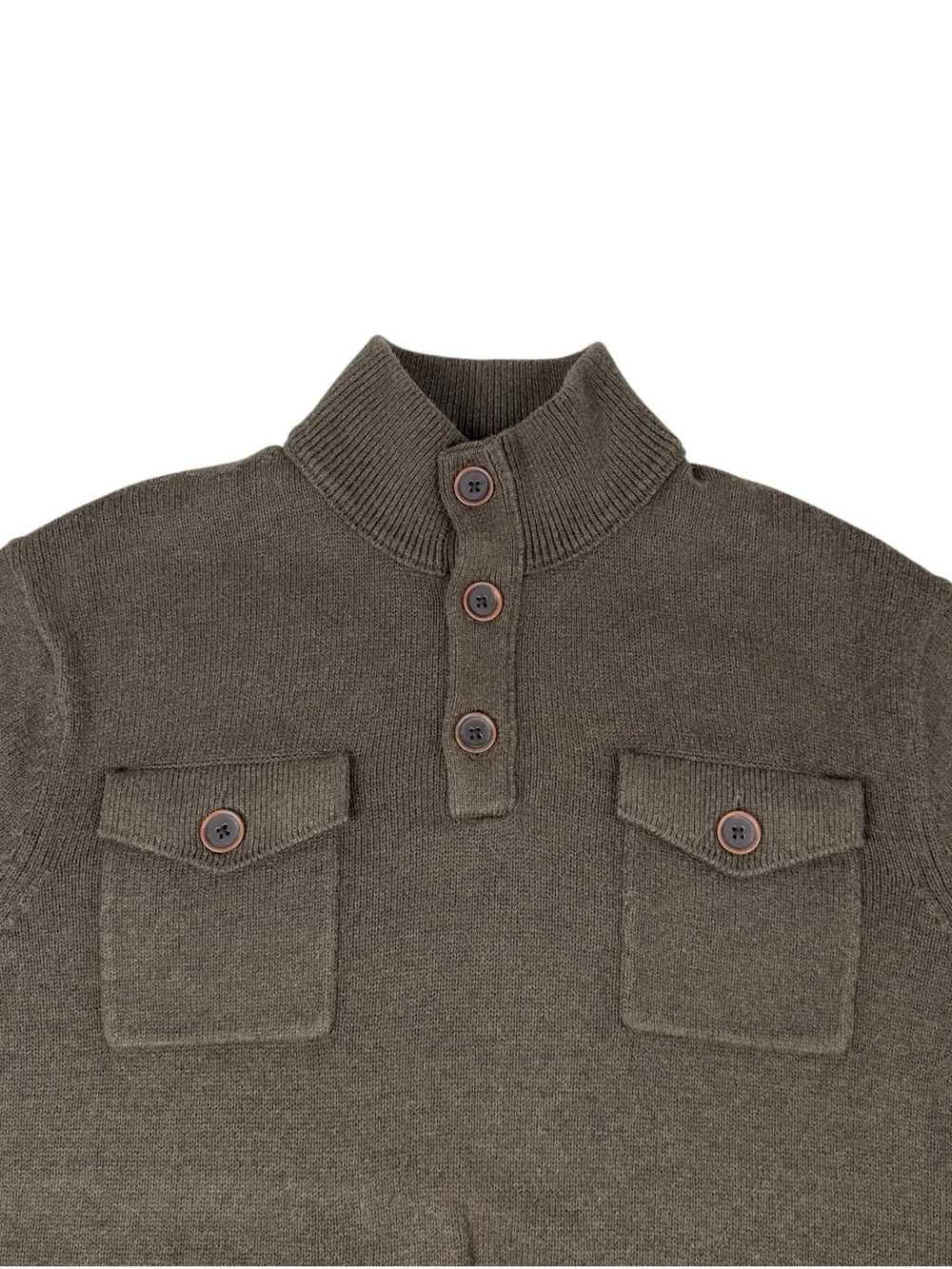 Banana Republic Mens Pullover Sweater Brown Buttons Pockets Mock Collar Size XL